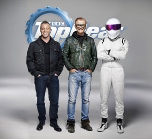 New Top Gear host Matt LeBlanc, host Chris Evans, and The Stig